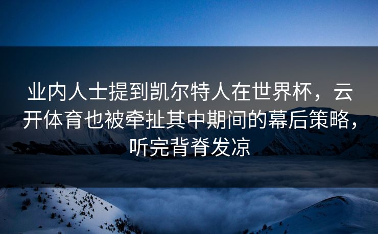 业内人士提到凯尔特人在世界杯，云开体育也被牵扯其中期间的幕后策略，听完背脊发凉